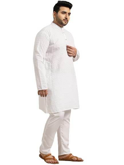 Sojanya Men's Pure Cotton White Chikankari Kurta & Silk Blend Nehrujacket With White Churidaar Pyjama Set3