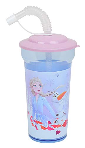 FUN HOUSE 005773 REINE DES NEIGES Gobelet/Verre ELSA ANNA avec paille, Clair