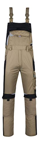 pka Bestwork New Latzhose mit vielen Taschen und Gummibund(Beige, 48)