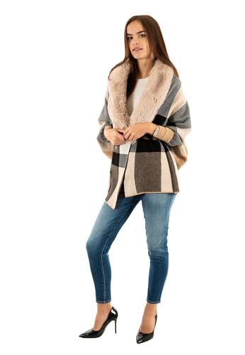 Poncho à détails imitation fourrure sable femme - vue 3