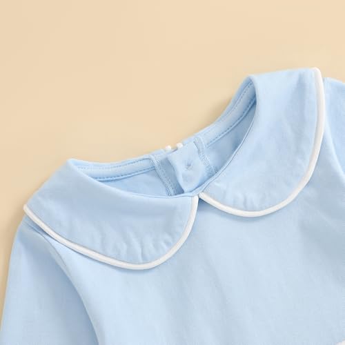Lamuusaa Newborn Baby Girl Clothes Long Sleeve Peter Pan Romper One Piece Basic Solid Bodysuit Shirts Spring Outfit2