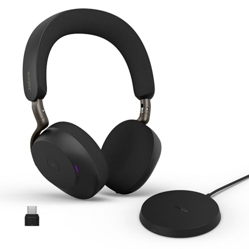 Image of Jabra Evolve3 75 On-Ear Wireless Bluetooth Headset with Mic and Wireless Charging Stand for Work, USB-C, AI Voice Call Technology, Advanced ANC, 22-Hour Battery, Microsoft Teams Certified, Black