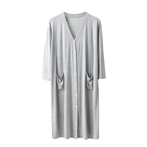 Men's Nightshirt Half Sleeve V Neck Button Down Nightgown Solid Color Lightweight Sleep Gowns Nightwear for Sleeping2