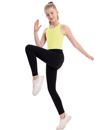 Image of DOCUMO Girls Tank Tops Double Lined Racerback Crop Tops for Kids Sleeveless Workout Tops for Dance, Yoga, Running, Sports
