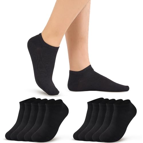 SockWaddles 10 Pares Calcetines Tobilleros Hombre Mujer, Calcetines Cortos Hombre Mujer Transpirables de Algodón sin Costura con Cuerpo de Calcetín Reforzado, Negro, 43-46