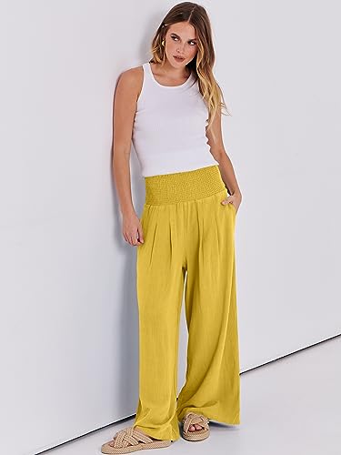 Image of ANRABESS Women Linen Palazzo Pants Summer Boho Wide Leg High Waist Casual Lounge Pant 2026 Beach Travel Vacation Outfits