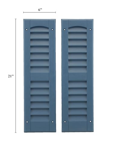 Shed Windows and More Louvered Shed Shutters 6" x 21" (1 Pair) in Blue Louvered Style Shutter