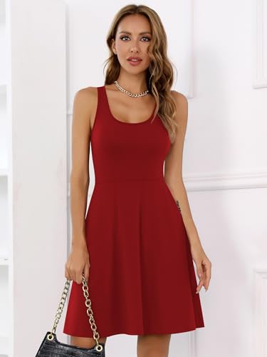 Image of Missufe Women's Sleeveless Racerback Flared Casual Plain Tank Dress