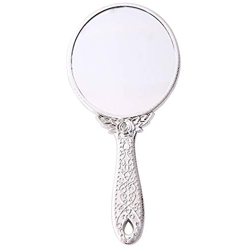 Hand Held Mirror Paddle Mirror with Handle, Large Hand Mirror with Hanging Hole for Makeup Hairdressers Silver