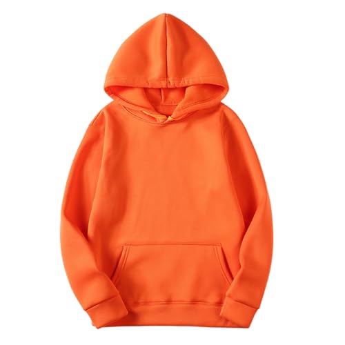 KOG Hoodie für Damen Baumwolle Hoodies Einfarbig Hooded Sweatshirt Elegant Oberteile Frauen Vintage Kleidung Mode Teenager Mädchen Warm Oversize Bekleidung Warehouse Deals Angebote Orange L