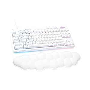 Logitech G713 Wired Mechanical Gaming Keyboard with LIGHTSYNC RGB Lighting, Clicky Switches (GX Blue), and Keyboard Palm Rest, PC/Mac Compatible – White Mist