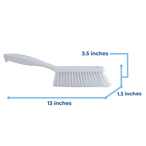 Image of Vikan 45875 Bench Cleaning Brush, Polypropylene /Polyester Soft Bristle Dustpan Brush & Sweeper With Handle, 14-Inch, White