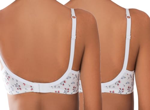 Image of Full Coverage Cotton Printed White Bra Combo of 2 | Pack of 2
