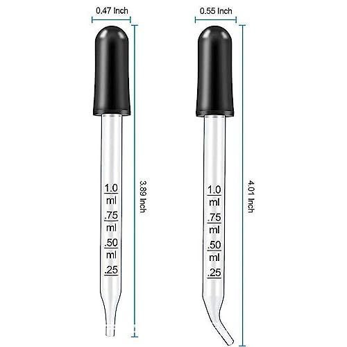 Image of Eye Dropper Set for Essential Oils, Pipettes Dropper with Black Rubber Head, Calibrated Thick Glass Medicine Dropping Pipettes, 1ml Dropper Measurer, Dropper for Liquid, Straight-Tip, Bent-Tip