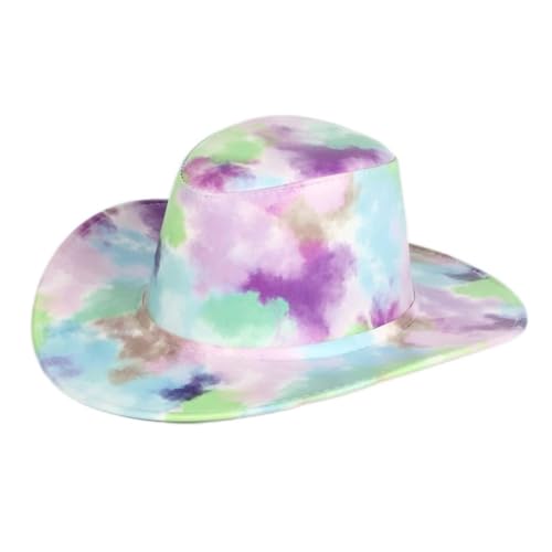 Chapeau cow-boy tie-dye, style western chic en cuir pour festivals et plein air