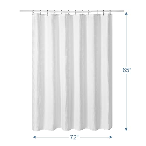 Image of AmazerBath Short Shower Curtain 72x65 Inches, White Shower Curtain Waffle Textured, Heavy Duty 240GSM, Fabric Shower Curtain, Hotel Quality Bathroom Shower Curtains, Thick and Heavy