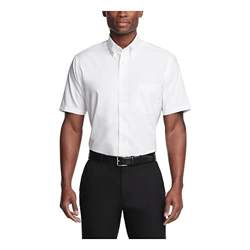 Van Heusen Men's Short Sleeve Oxford Dress Shirt, White, X-Large