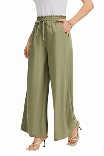 Image of KICZOY Women Flowy Pants Drawstring Waist Wide Leg Palazzo Beach Pants Loose Fit with Pockets