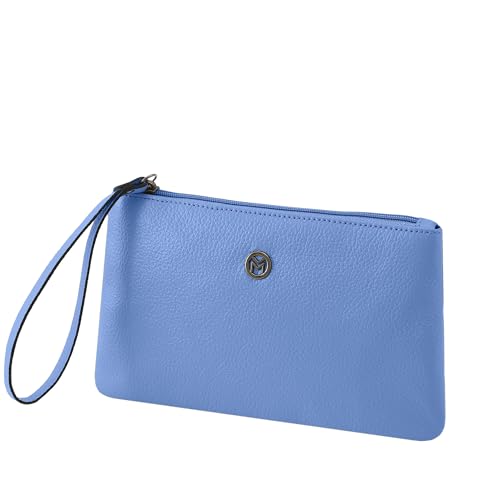 Bolsa Carteira Clutch Feminina de Couro Bovino Legítimo c/Fechamento em Zíper Mariart Cambará (Ciano)