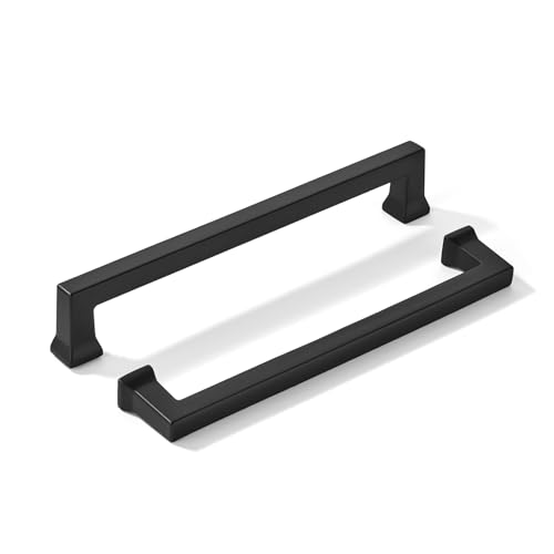 khtumeware 2 Pack 6inch(152mm) Hole Center Black Cabinet Pulls Heavy-Duty Solid Matte Black Cabinet Hardware Pulls for Kitchens bathrooms and Dresser Handle