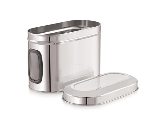 Image of Tosaa Stainless Steel Cover Window Clear Jars for Kitchen Storage Food Spices Canister with Airtight Lid Container Organizer, Tea Coffee & Sugar (1750 Ml)