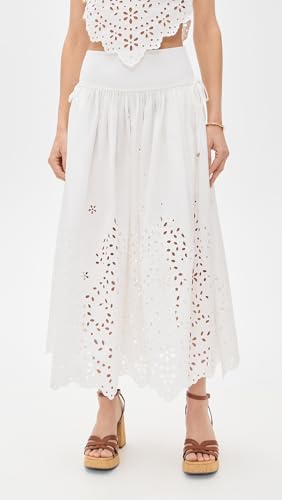 Women's White Cotton Embroidered Midi Skirt2