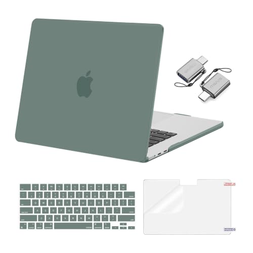 Image of MOSISO Compatible with MacBook Air 15 inch Case M5 2026 M4 M3 M2 2025-2023 | A3448 A3241 A3114 A2941, Hard Shell&Keyboard Cover&Screen Film&Type C, Great for Study Travel Work, Emerald Green