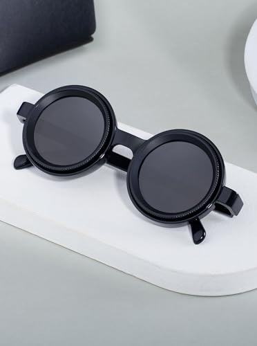 1-9 Gears Adjustable Tint Nightshift Glasses, Round Polarized Glasses ND Filter Lenses PP Frame(98357P)3