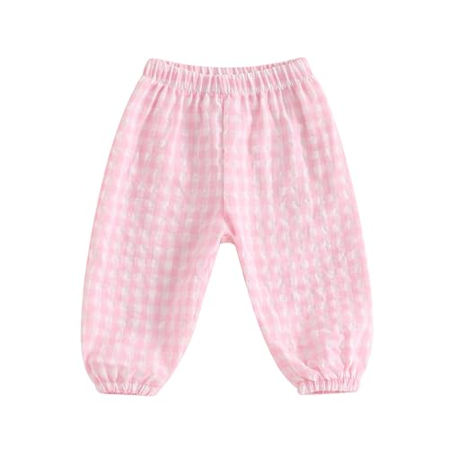 Toddler Baby Boys Girls Gingham Pants Pull Up Loose Elastic Waist Bottoms Basic Plain Bloomers (Pink, 12-18 Months)