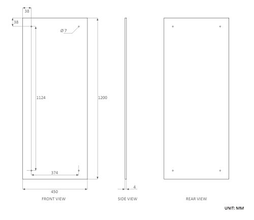 Waterstone Mirrors & Frames LTD 120 x 45cm Rectangle Bathroom Mirror Glass with Pre Drilled Holes & Chrome Cap Wall Hanging Fixing Kit Hardware
