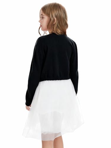 Image of Girls Cardigan, Girls Bolero Shrug Sweater, Kids Knit Hollow Out Long Sleeve, Button Cover Up Cropped Tops