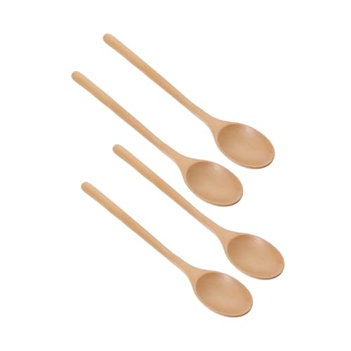 Toyvian 4個木製ロングハンドルミキシングスプーン コーヒーやカクテルの攪拌に な深鍋対応 熱から手を守るジャムや蜂蜜用調味料スプーン