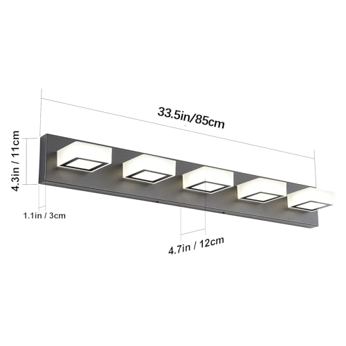 Image of Ralbay Modern Black Bathroom Lighting Fixtures 5 Lights Adjustable Acrylic Vanity Lights Fixtures Modern LED Matte Black Bathroom Vanity Lights Over Mirror(Natural White Light)