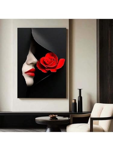 Tableau sur toile femme à la rose rouge pour une ambiance romantique