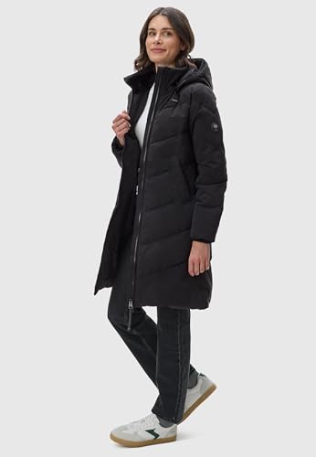 Ragwear Damen Wintermantel warmer wasserdichter Steppmantel lang mit abnehmbarer Kapuze Rebelka Black22 Gr. L