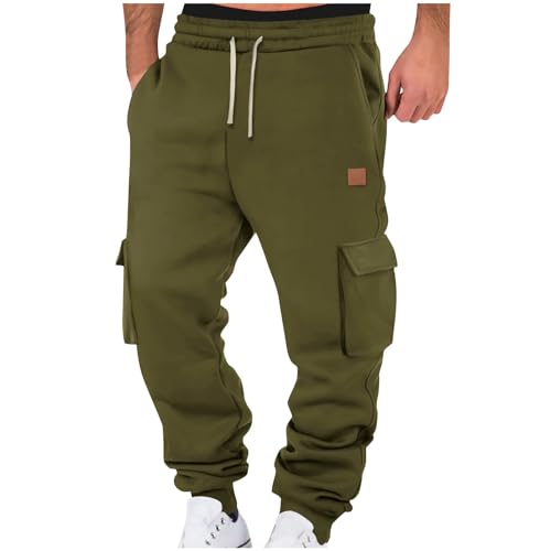 Men's Cargo Sweatpants Cinch Bottom Elastic Waist Athletic Jogger Pants Heavyweight Fleece Tactical Pants with Pocket