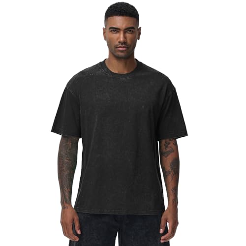 Men's Oversized Cotton T-Shirts Loose Fit Vintage Washed Tee Unisex Short Sleeve Casual Shirts Tops2