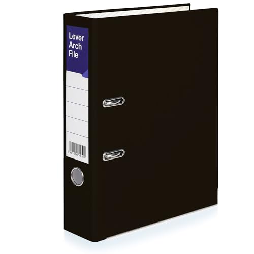 A4 Lever Arch Files for Paperwork, Metal Thumb Ring, Archive Document Folder | Large Ring Binders for Office, School & Home Filing (Black, Pack of 1)