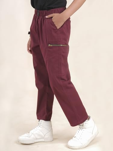 Image of Boys Cotton Elastane Full Length Solid Cargo Pant