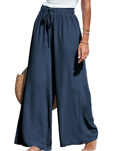 CUPSHE Damen Leichte Weite Hose, High Waist mit Kordelzug und Gummibund, Ganzjahrestaugliche Lange Hose