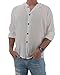 Men's Hoodie Button Down Hippie Shirts Beach 100% Soft Cotton Top Yoga Shirt (Large, White)