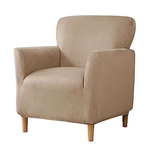 Stretch Chair Covers Banquet Armchair Slipcovers Luxury Velvet Armchair Sofa Covers Chair Slipcover Anti-Slip Furniture Protector for Living Room Friendly for Kids Pets (Camel)