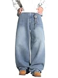 DFGIGT Men's Hip Hop Baggy Jeans Wide Leg Y2K Pants Loose,F10 Blue,Medium