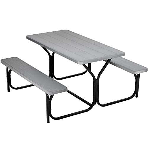 BETELNUT Picnic Table Bench Set Patio Camping Table with All Weather Metal Base and Plastic