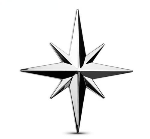 Badge autocollant 3D en métal chromé avec boussole octogonale et étoile pour coffre de voiture (argenté)