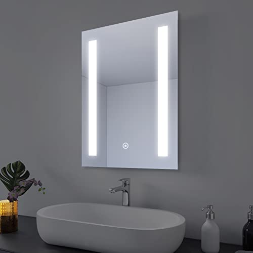 SONNI Badkamerspiegel led spiegel met LED-verlichting wandspiegel badkamerspiegel koud wit IP44 energiebesparende touch-schakelaar - Image 7