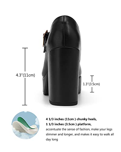Image of Coutgo Womens' T-Strap Round Toe Chunky Platform Heels Patent Mary Jane Dress Shoes