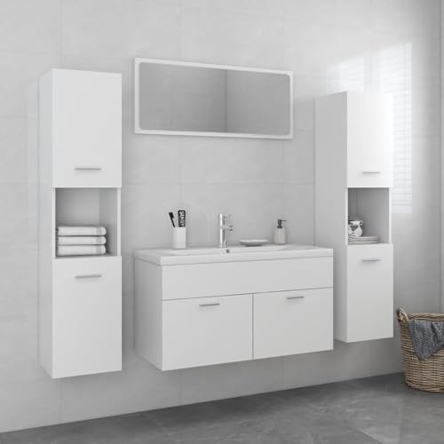 LAPOOH Set Mobili da Bagno Bianco in Truciolato,Set Arredo Bagno,Set Mobili da Bagno Completo,Bagno Completo Moderno(SPU:3071063)