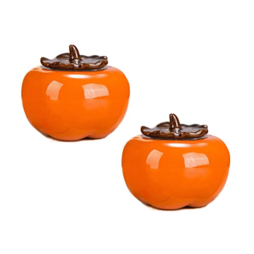 Image of Liang baobao 2pcs Mini Tea Storage Containers ceramic jars with lids persimmon Jar container Orange Ornament for Tea Coffee Food Herb Candy Chocolate Sugar Spices (persimmon)