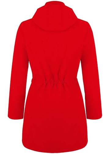 EnduaReve Regenjacke Damen Lang Wasserdicht Atmungsaktiv Regenmantel Übergangsjacke Kapuze Outdoor Jacke Rot S